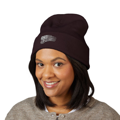 Distressed Flag & Cross Embroidered Beanie