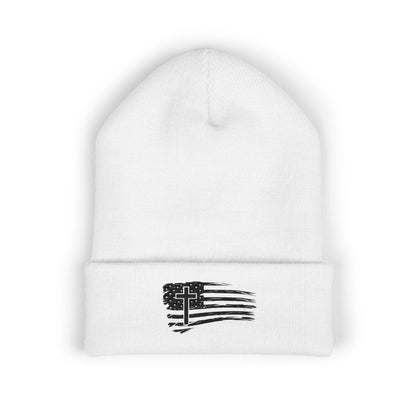 Embroidered Cross & Stripes Beanie