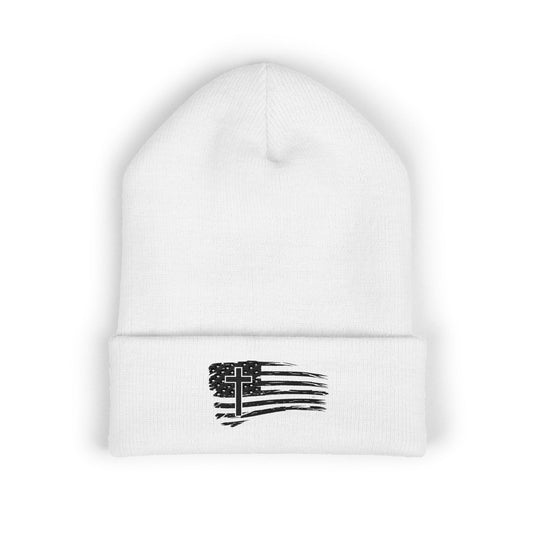 Embroidered Cross & Stripes Beanie