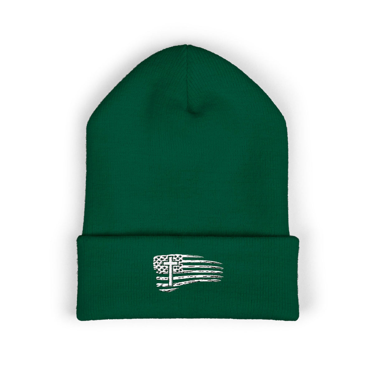 Distressed Flag & Cross Embroidered Beanie