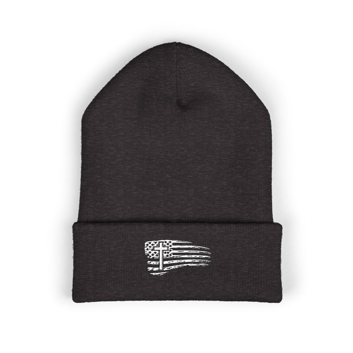 Distressed Flag & Cross Embroidered Beanie