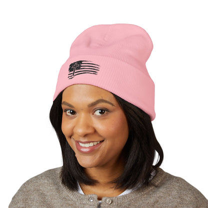 Embroidered Cross & Stripes Beanie
