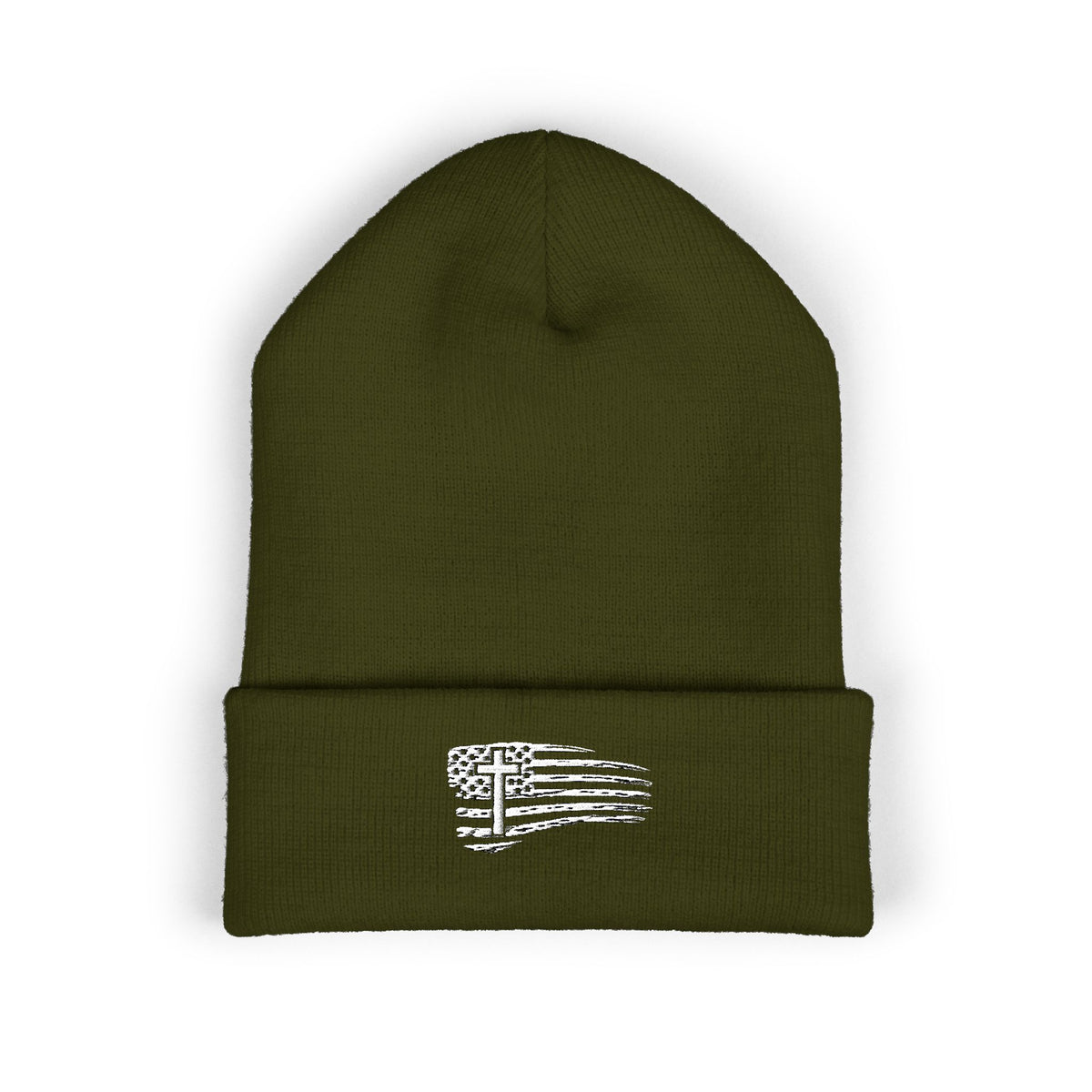 Distressed Flag & Cross Embroidered Beanie