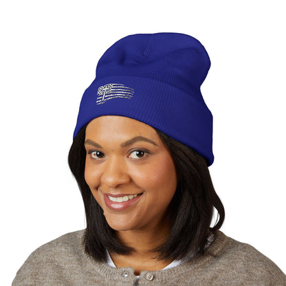 Distressed Flag & Cross Embroidered Beanie