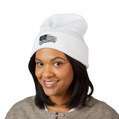 Embroidered Cross & Stripes Beanie