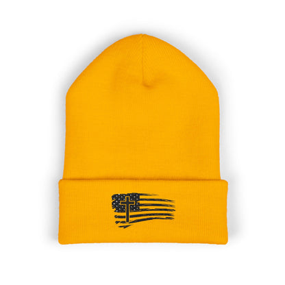 Embroidered Cross & Stripes Beanie