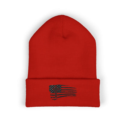 Embroidered Cross & Stripes Beanie