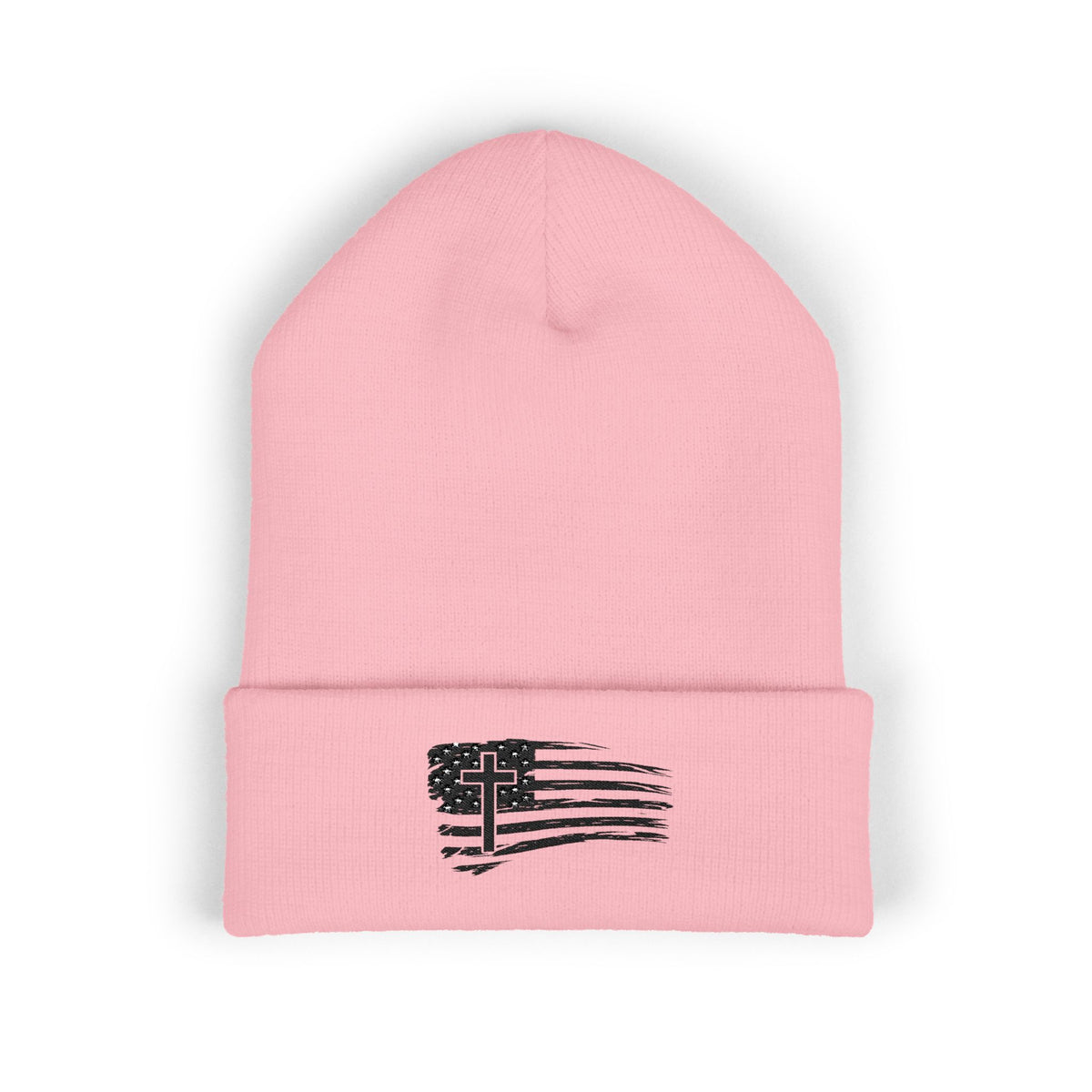 Embroidered Cross & Stripes Beanie