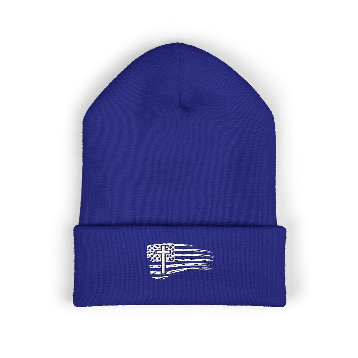 Distressed Flag & Cross Embroidered Beanie