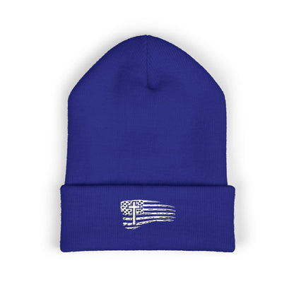 Distressed Flag & Cross Embroidered Beanie