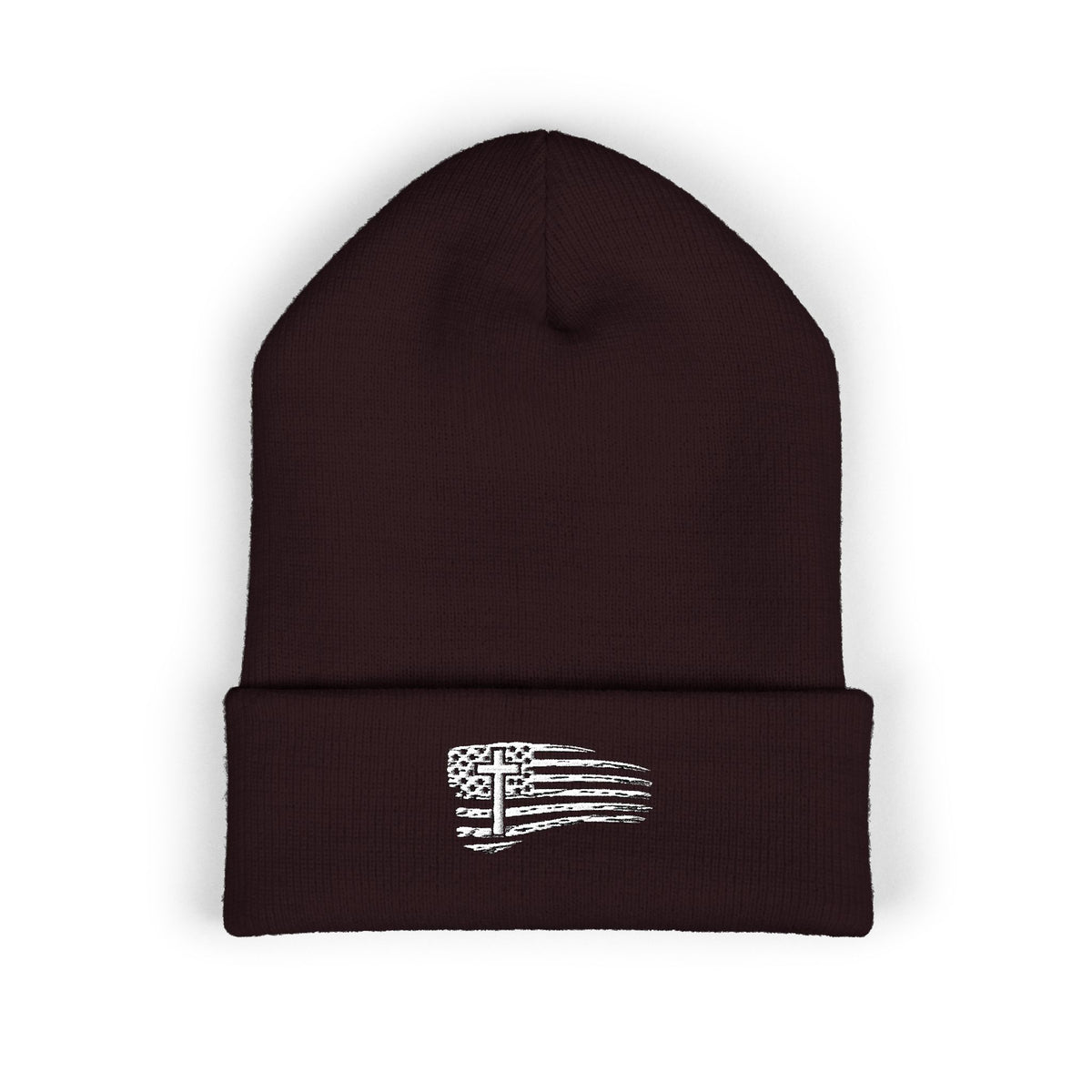 Distressed Flag & Cross Embroidered Beanie