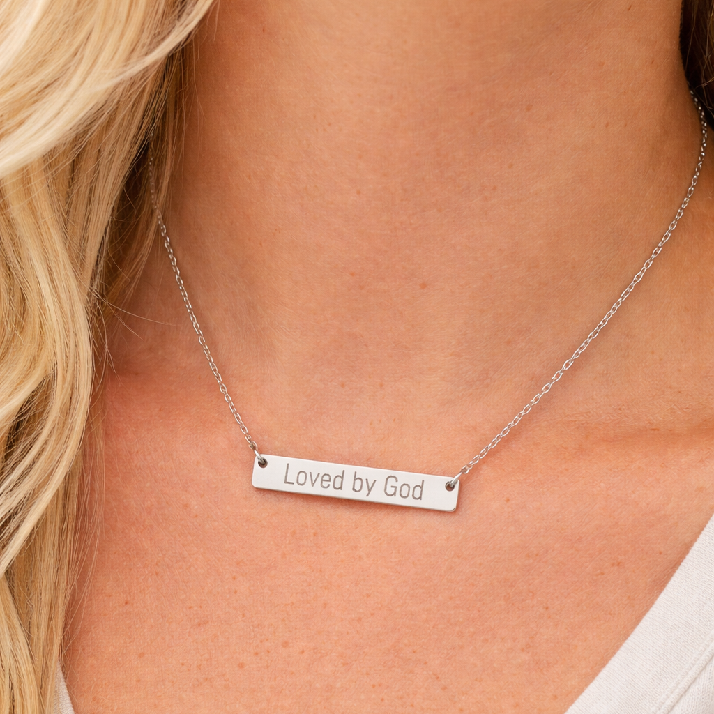 Loved by God Engraved Bar Necklace