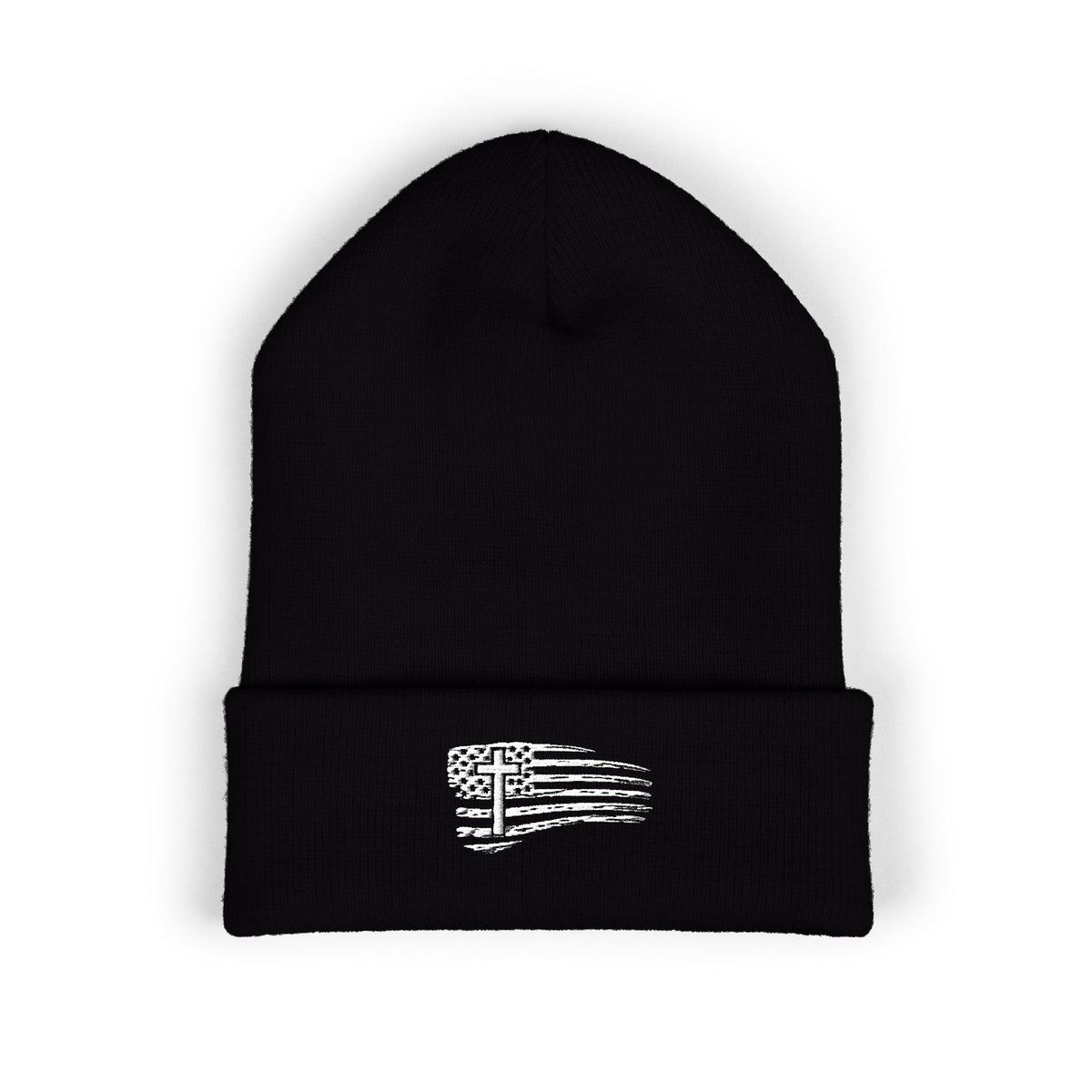 Distressed Flag & Cross Embroidered Beanie