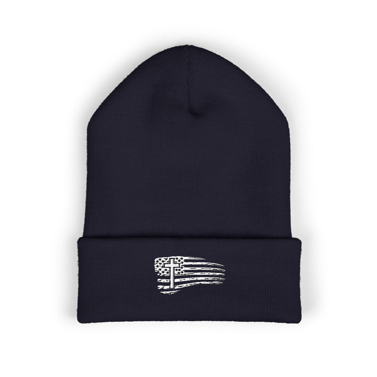 Distressed Flag & Cross Embroidered Beanie