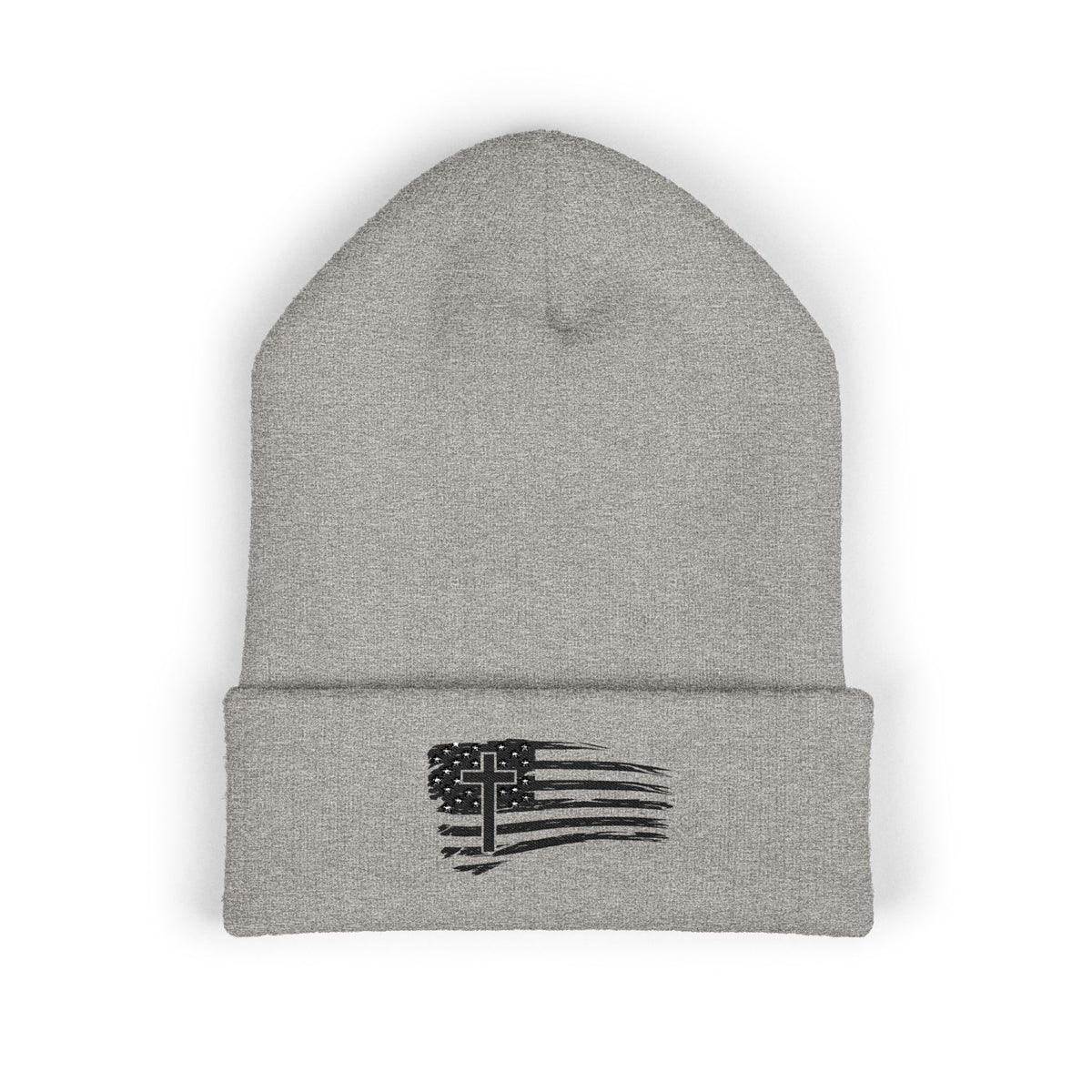 Embroidered Cross & Stripes Beanie
