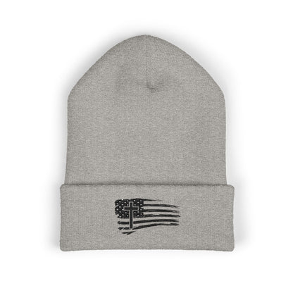 Embroidered Cross & Stripes Beanie