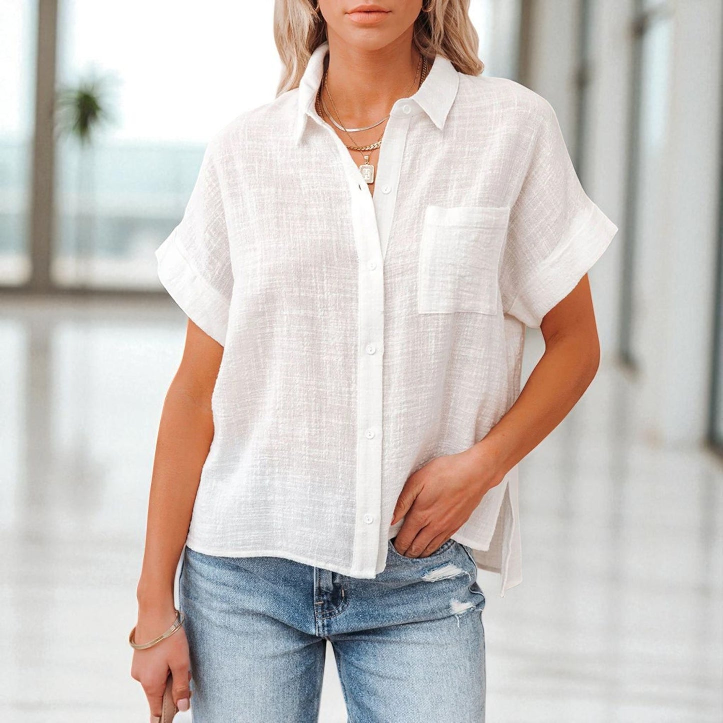 Curated Linen Blend Blouse