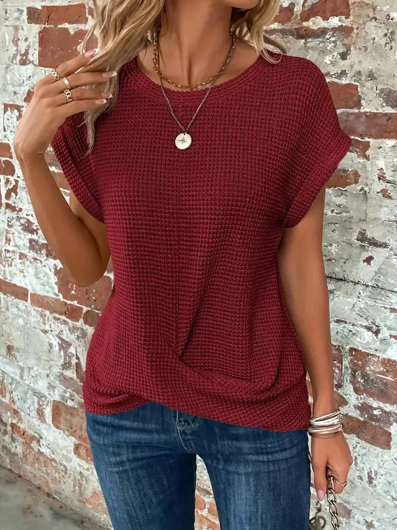 Waffle Knit Twist Top