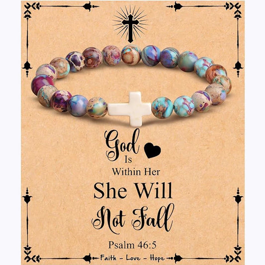 God Is Within Her Beaded Cross Bracelet