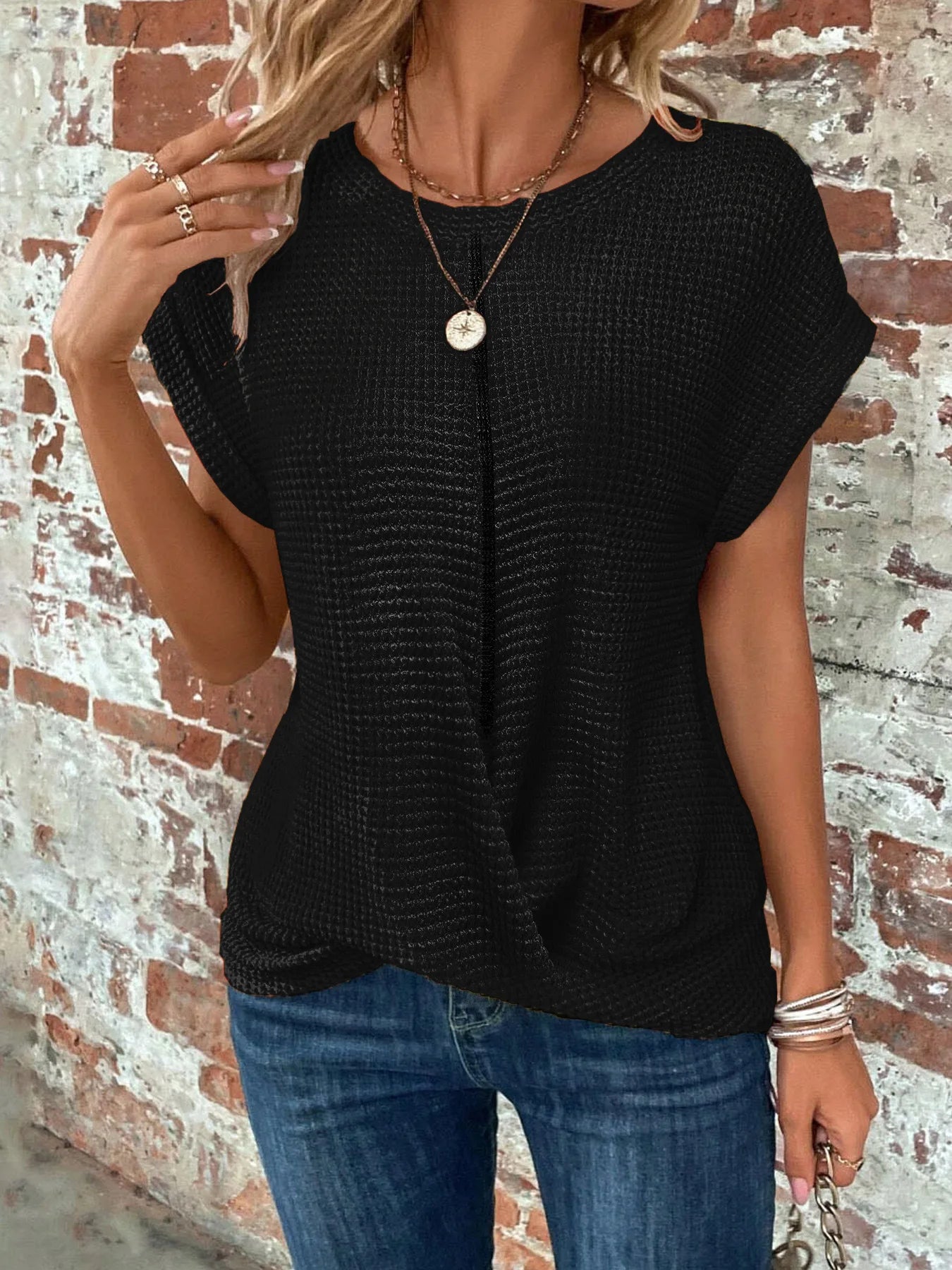 Waffle Knit Twist Top