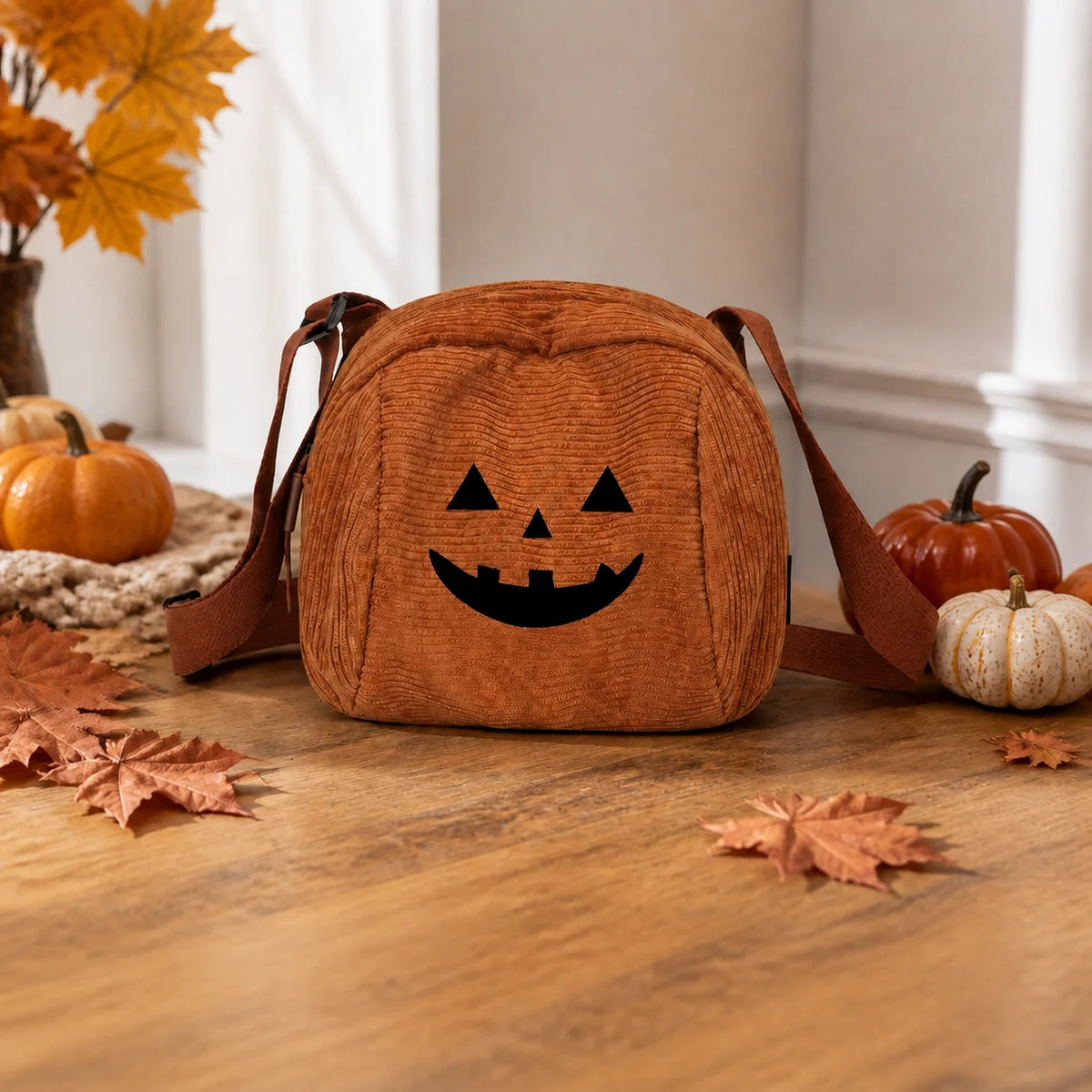 Jack-o'-Lantern Corduroy Crossbody Bag